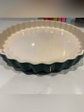 Ceramic Tart Dish by Emile Henry - Cream Interior with Dark Green Exterior